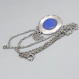 Love Around The World Pendant Necklace Holding Hands Blue Inset Silver Tone